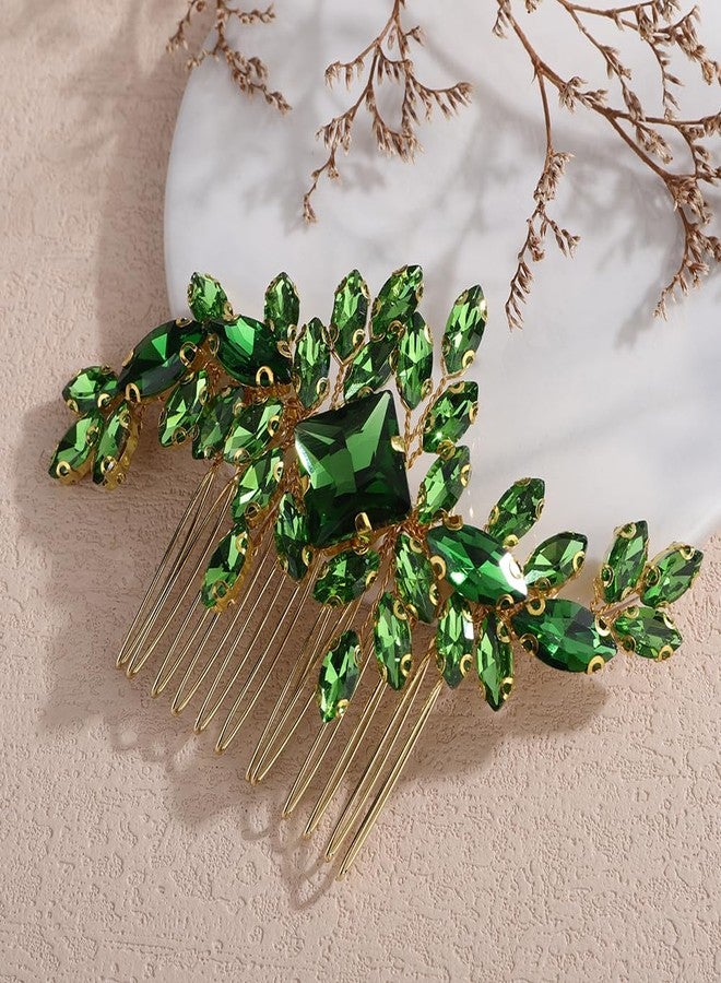Rumtock Handmade Statement Emerald Crystal Gold Hair Comb for Wedding Brides Bridesmaid Women Hair Accessories Jewelry (Emerald) - Image 2